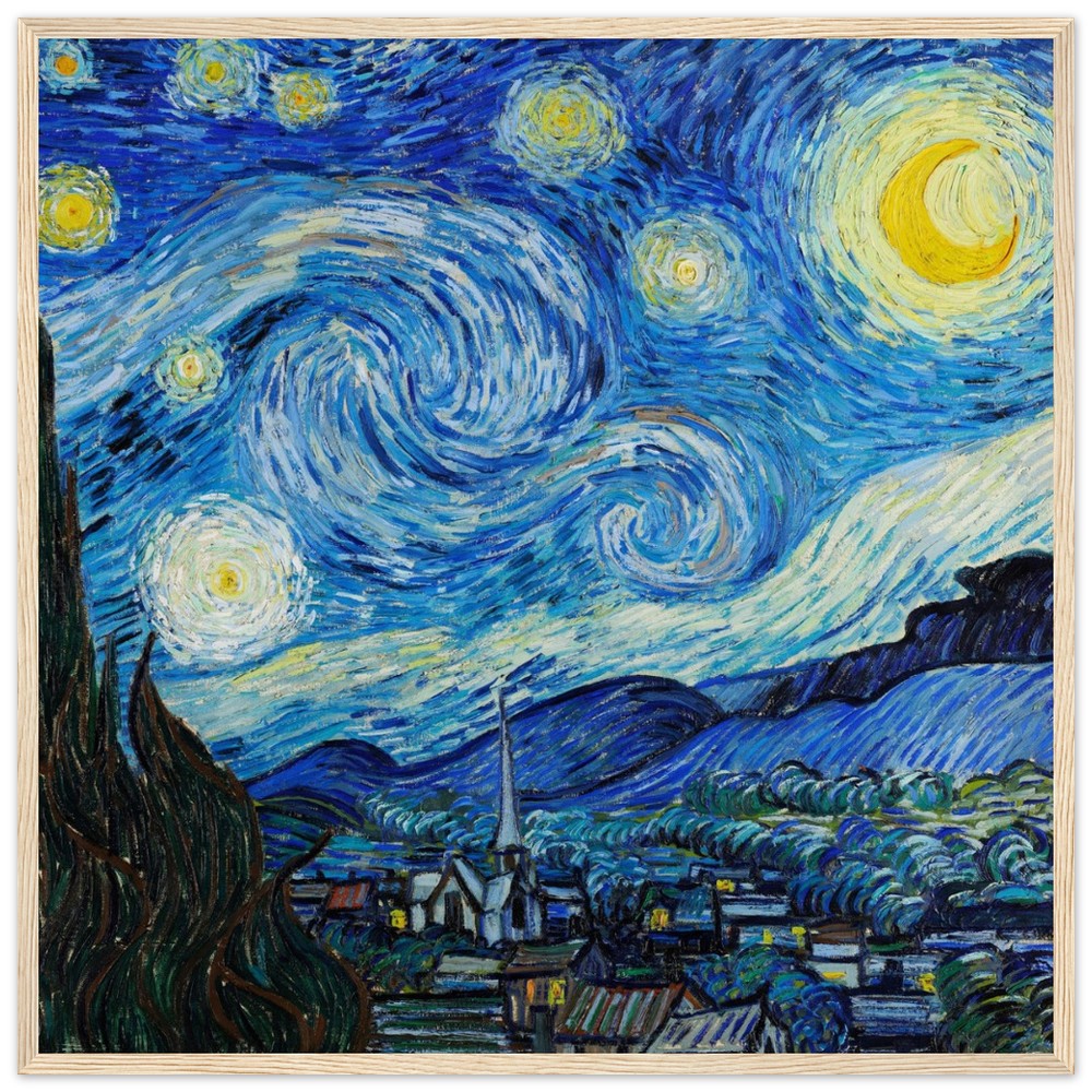 Van Gogh's "The Starry Night" Semi - Glossy Paper Wooden Framed Poster - Lyrea