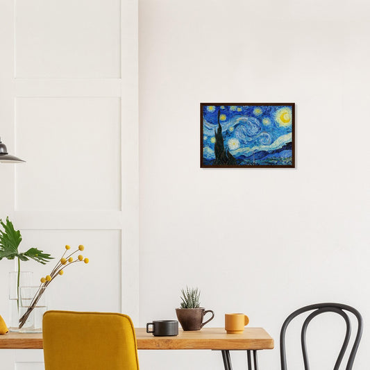 Van Gogh's "The Starry Night" Semi - Glossy Paper Wooden Framed Poster - Lyrea