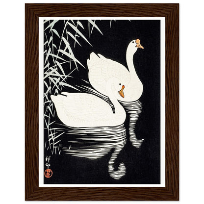 White Chinese Geese | Classic Semi - Glossy Paper Wooden Framed Poster - Lyrea