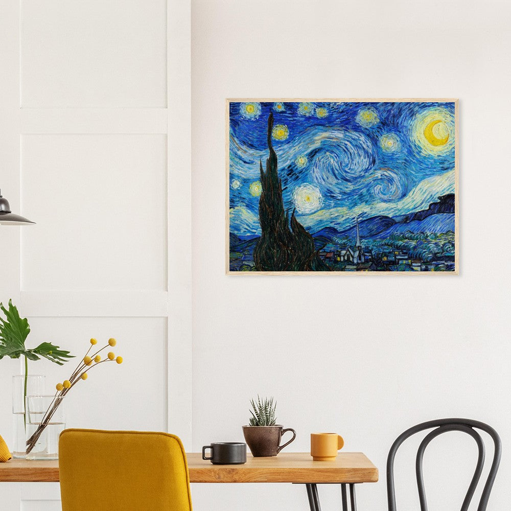 Van Gogh's "The Starry Night" Semi - Glossy Paper Wooden Framed Poster - Lyrea