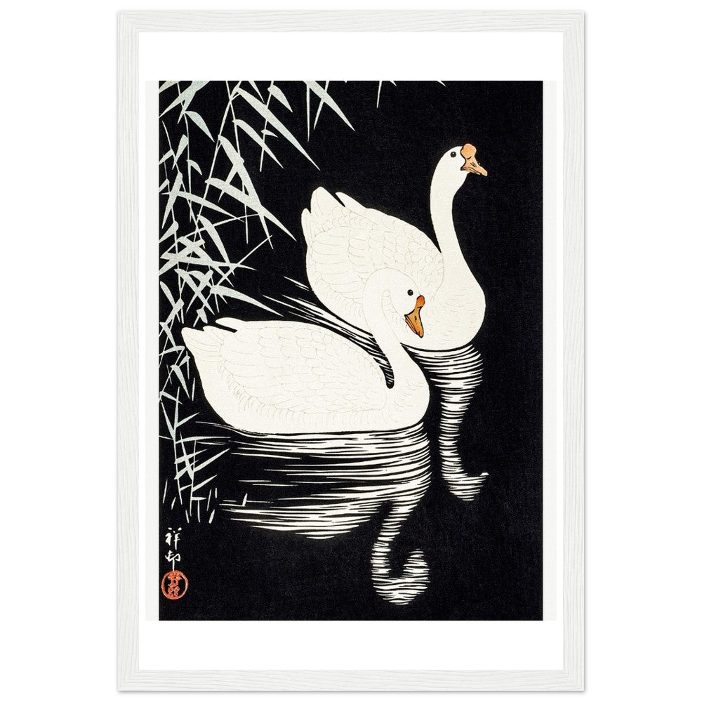 White Chinese Geese | Classic Semi - Glossy Paper Wooden Framed Poster - Lyrea