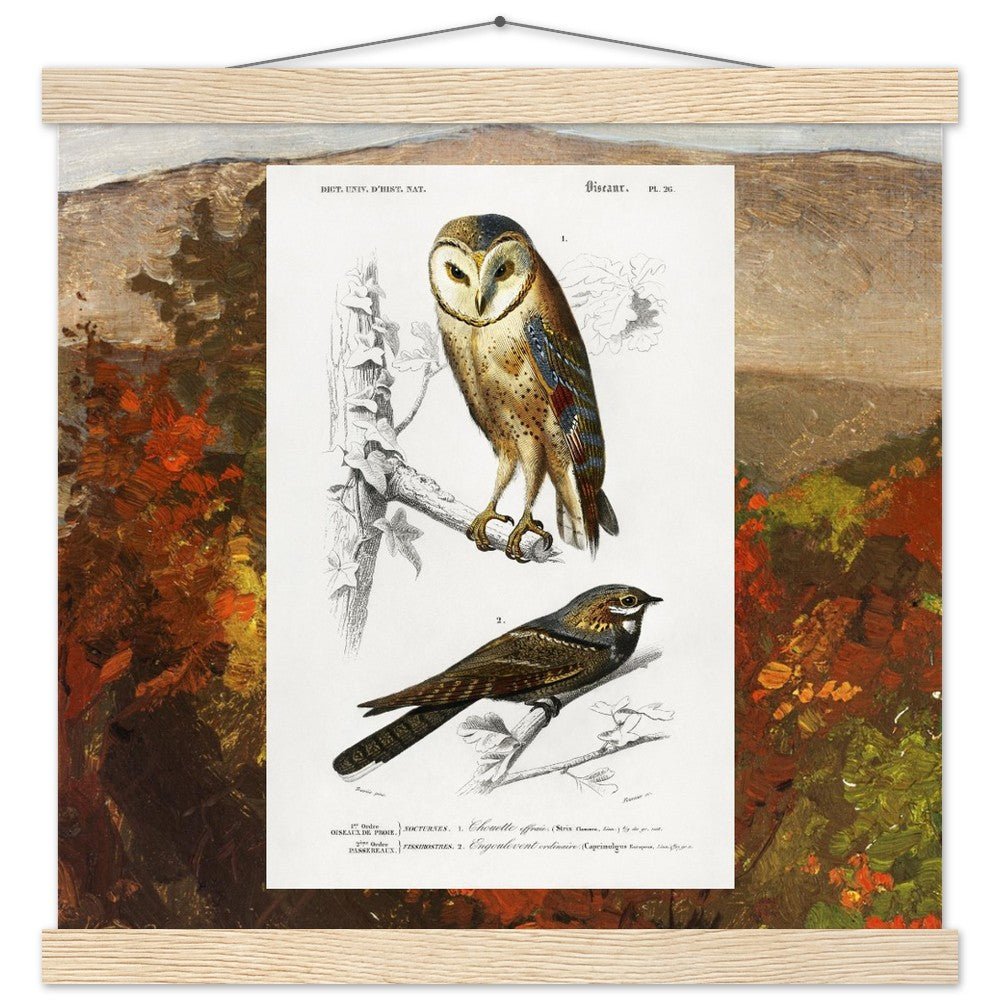 Birds & Autumn Treetops | Classic Semi - Glossy Paper Poster with Hanger - Lyrea