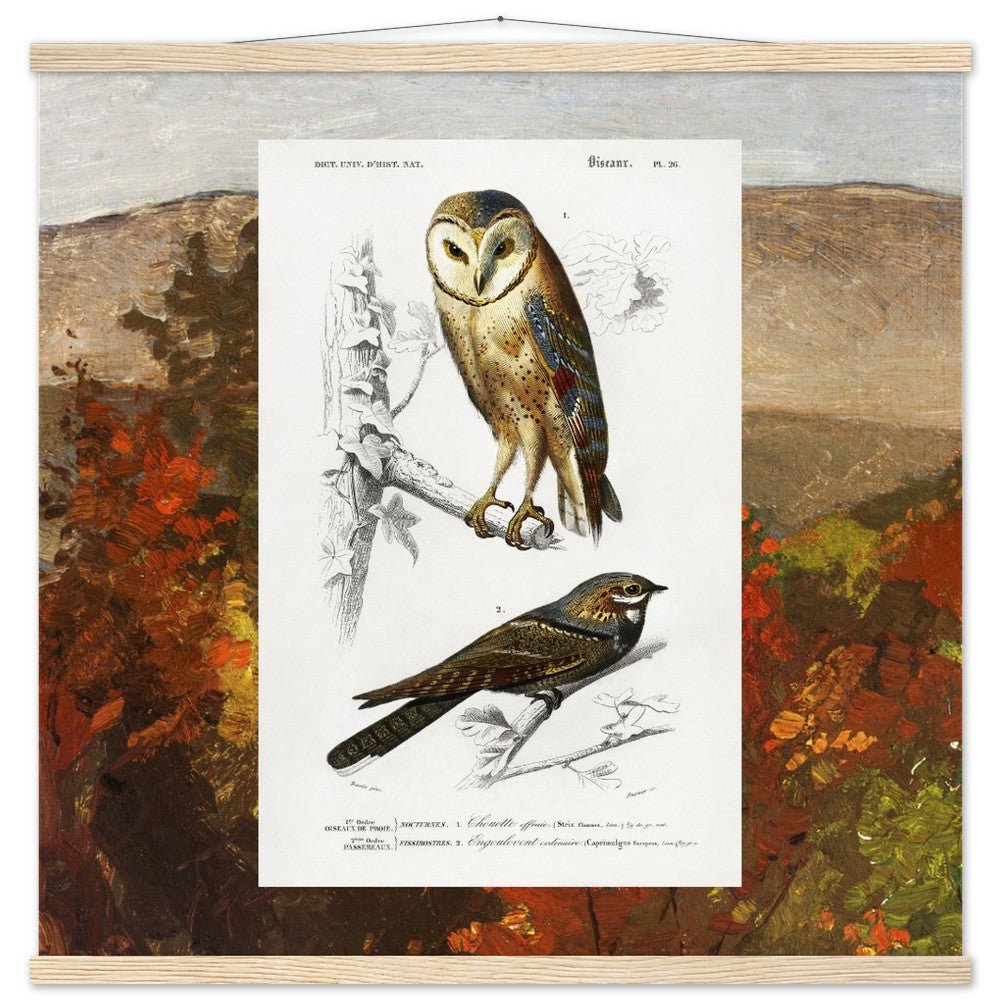 Birds & Autumn Treetops | Classic Semi - Glossy Paper Poster with Hanger - Lyrea