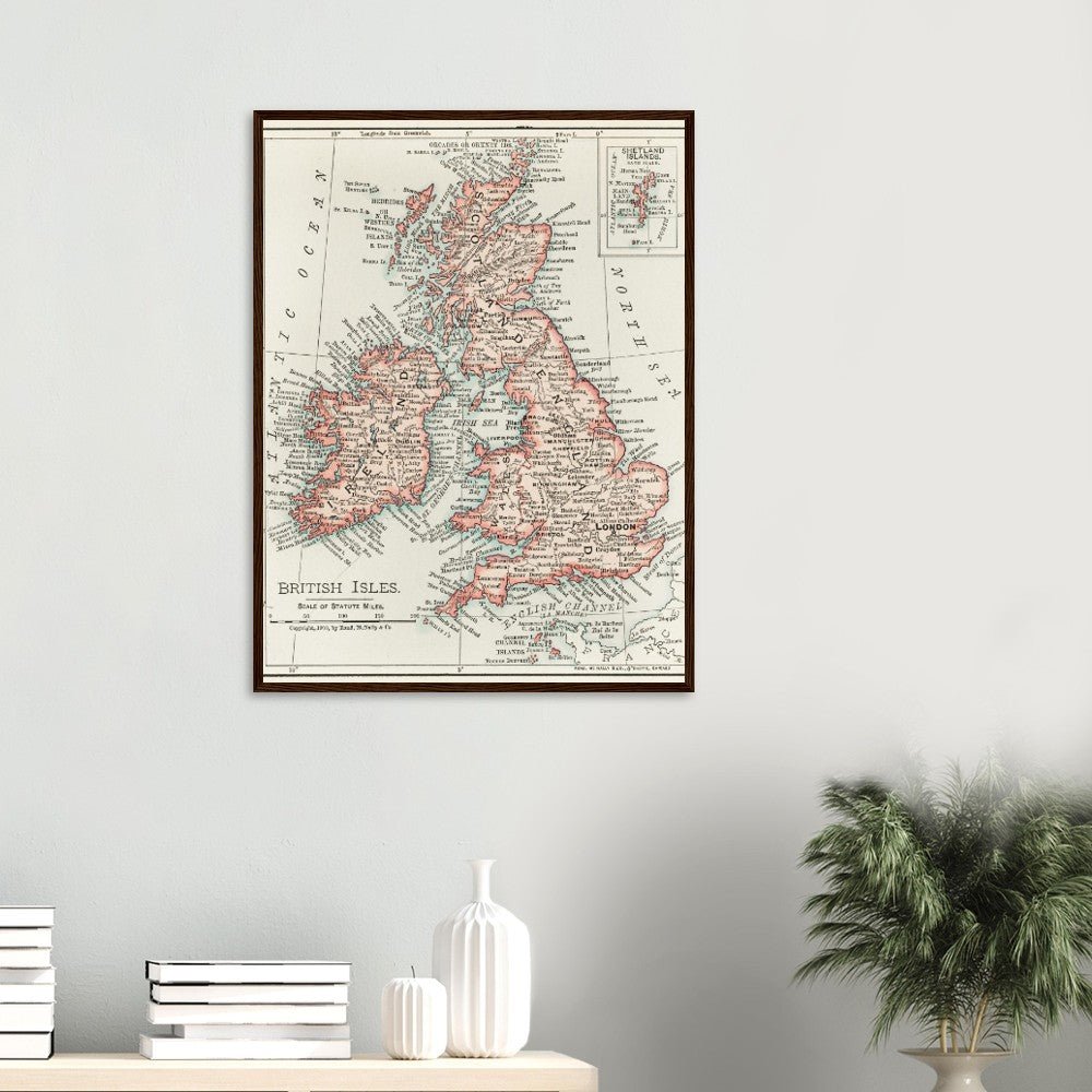 Cartographic Map of the British Isles- Semi-Glossy Paper Wooden Framed Poster - My Store