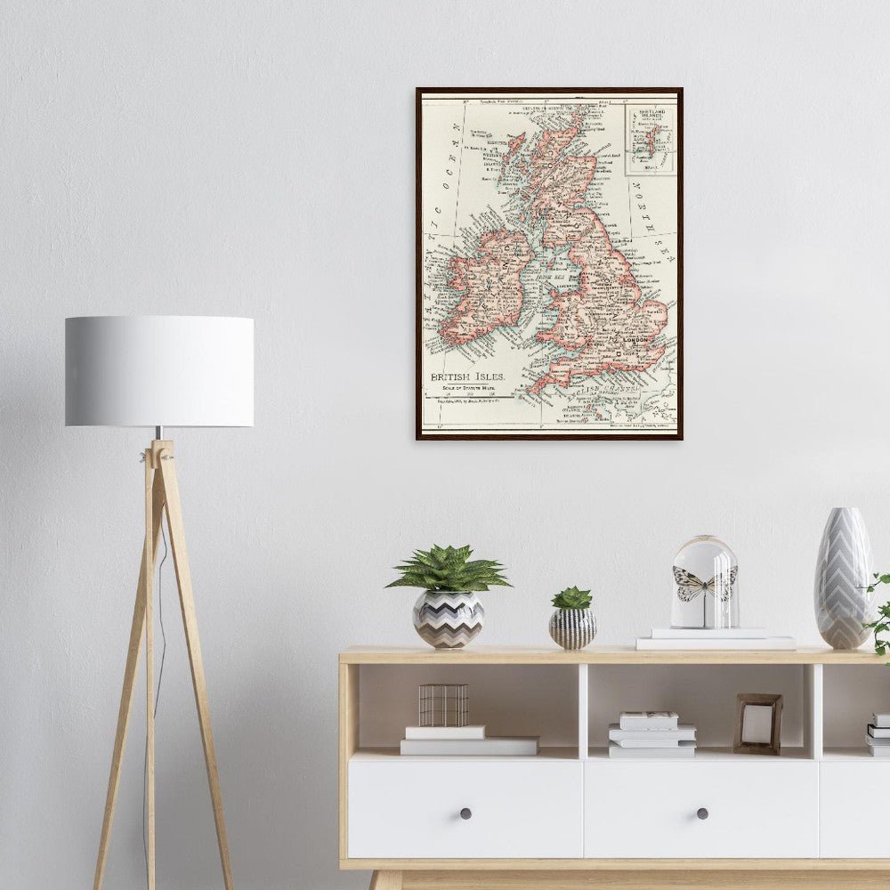 Cartographic Map of the British Isles- Semi-Glossy Paper Wooden Framed Poster - My Store