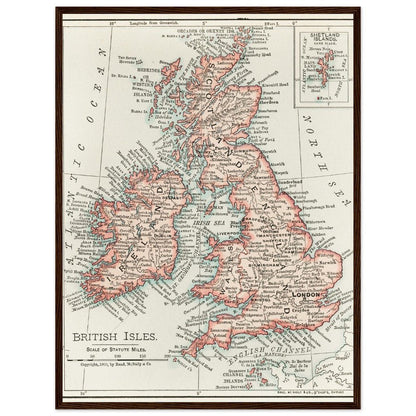 Cartographic Map of the British Isles- Semi-Glossy Paper Wooden Framed Poster - My Store