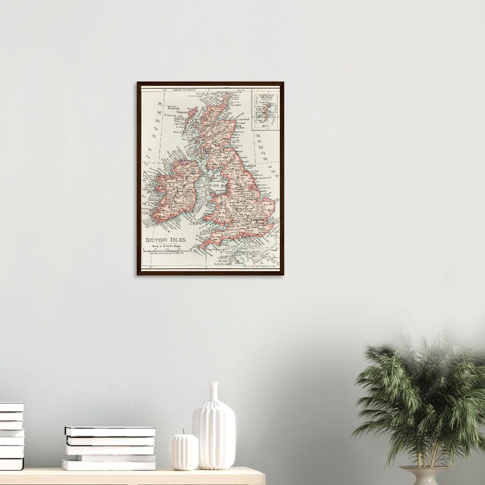 Cartographic Map of the British Isles- Semi-Glossy Paper Wooden Framed Poster - My Store