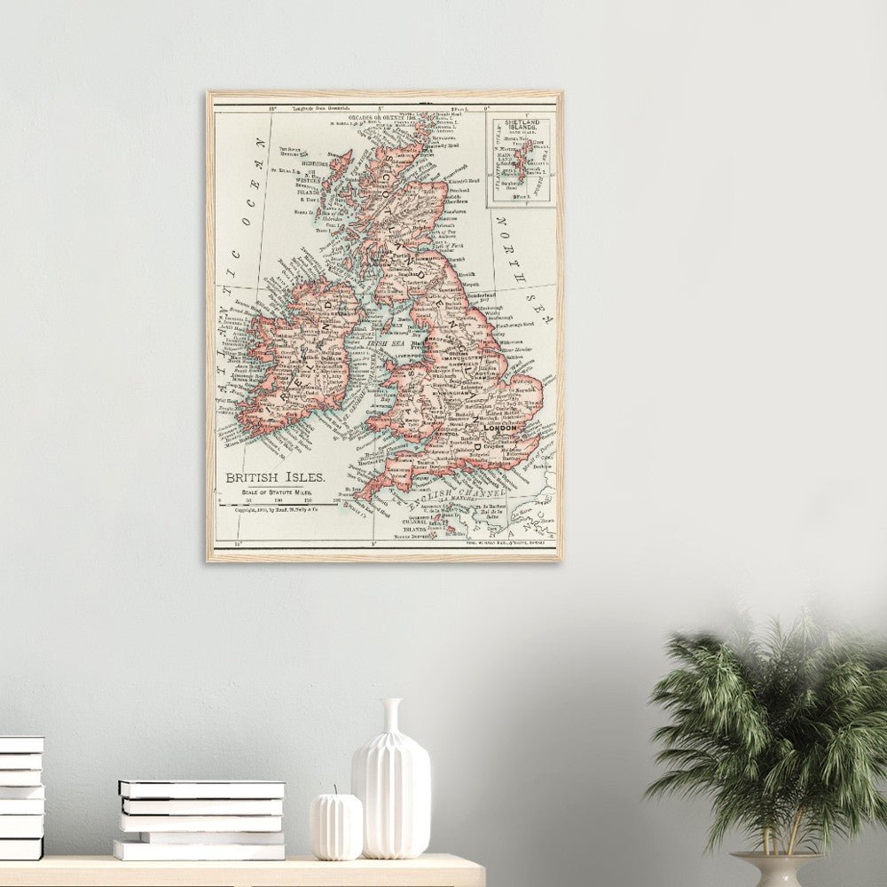 Cartographic Map of the British Isles- Semi-Glossy Paper Wooden Framed Poster - My Store