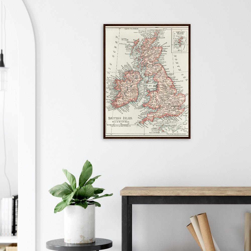 Cartographic Map of the British Isles- Semi-Glossy Paper Wooden Framed Poster - My Store