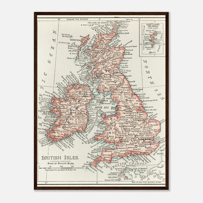 Cartographic Map of the British Isles- Semi-Glossy Paper Wooden Framed Poster - My Store