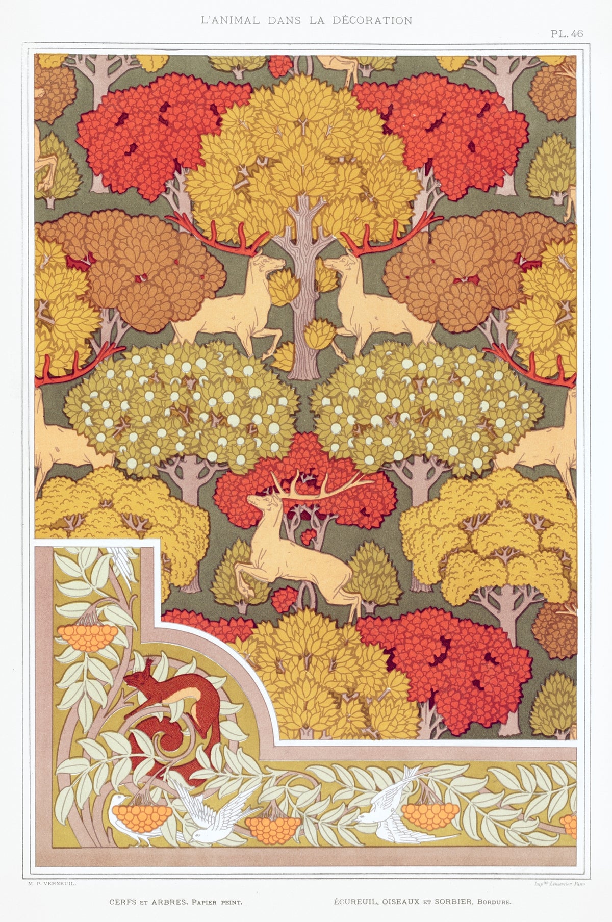 Cerfs et arbres (deer and trees) Art Nouveau print by Maurice Pillard Verneuil, 1897
