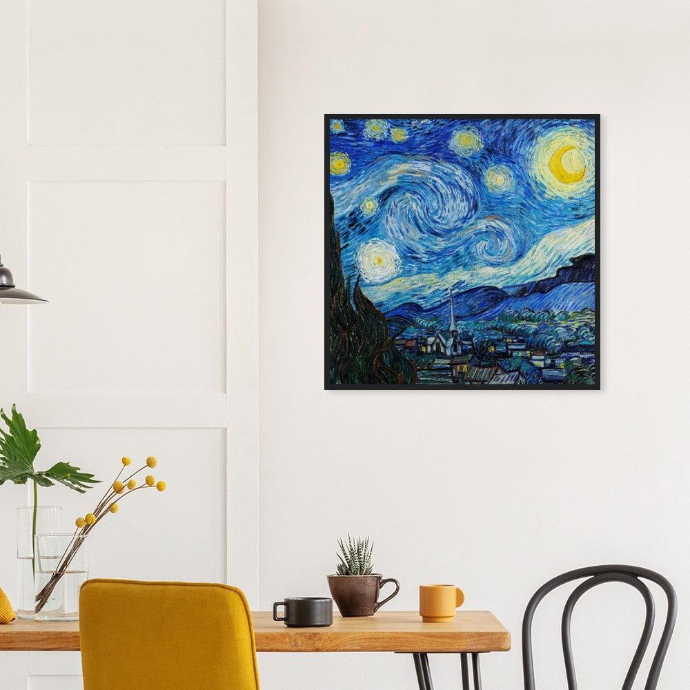 Van Gogh's "The Starry Night" Semi - Glossy Paper Wooden Framed Poster - Lyrea