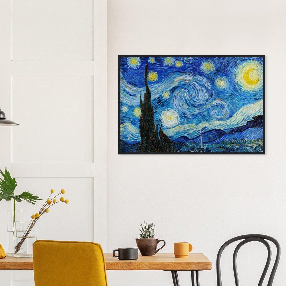 Van Gogh's "The Starry Night" Semi - Glossy Paper Wooden Framed Poster - Lyrea