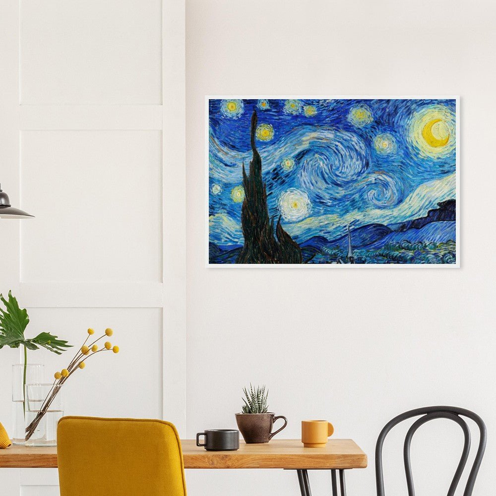 Van Gogh's "The Starry Night" Semi - Glossy Paper Wooden Framed Poster - Lyrea