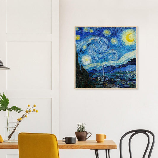 Van Gogh's "The Starry Night" Semi - Glossy Paper Wooden Framed Poster - Lyrea