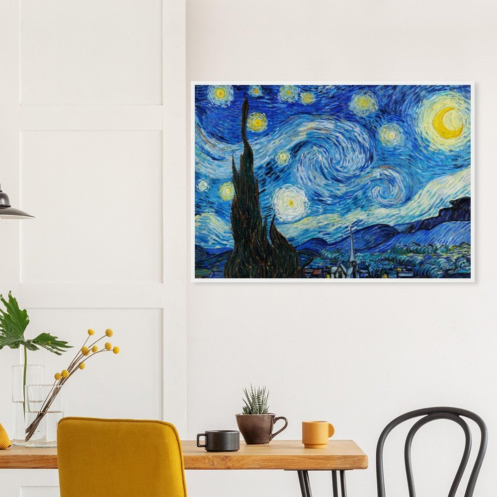 Van Gogh's "The Starry Night" Semi - Glossy Paper Wooden Framed Poster - Lyrea