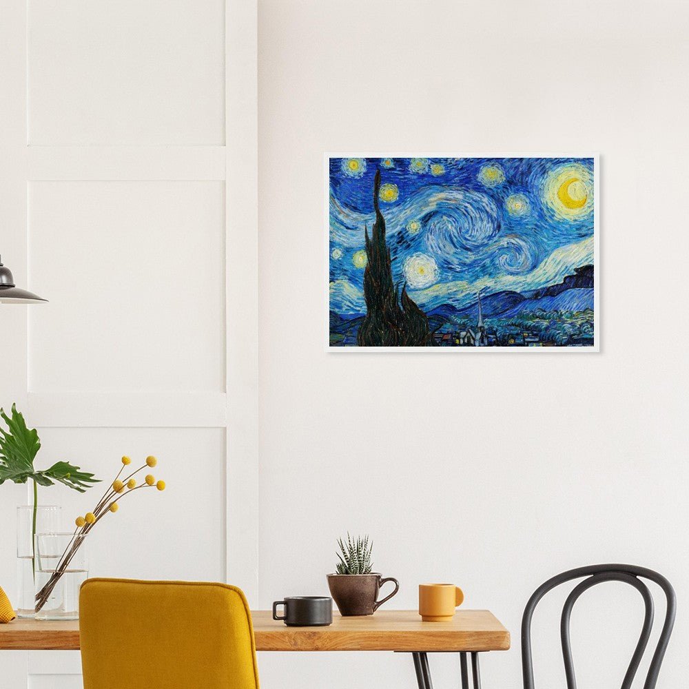 Van Gogh's "The Starry Night" Semi - Glossy Paper Wooden Framed Poster - Lyrea