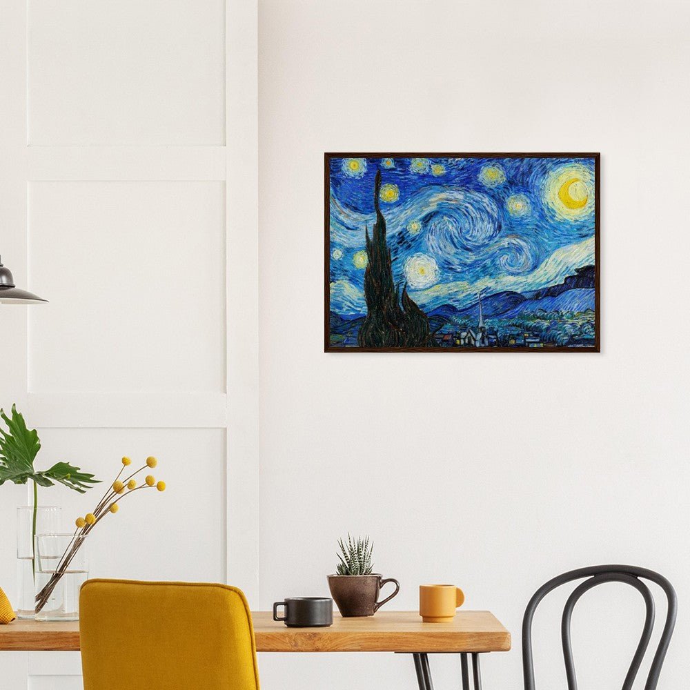 Van Gogh's "The Starry Night" Semi - Glossy Paper Wooden Framed Poster - Lyrea