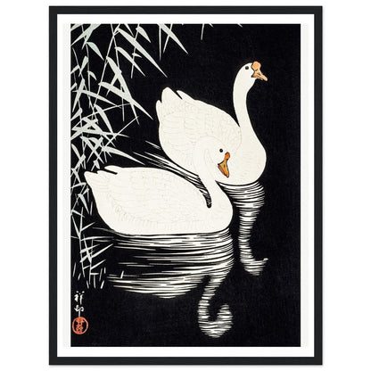 White Chinese Geese | Classic Semi - Glossy Paper Wooden Framed Poster - Lyrea