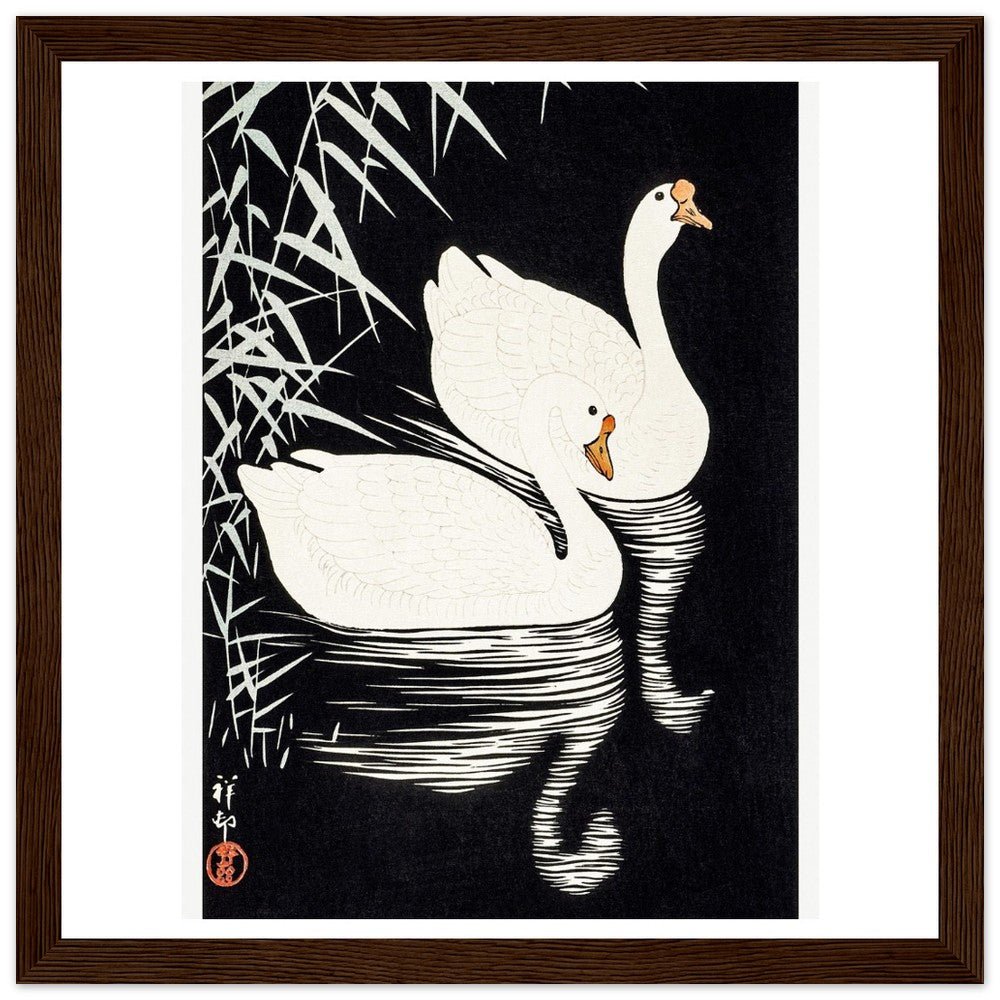 White Chinese Geese | Classic Semi - Glossy Paper Wooden Framed Poster - Lyrea