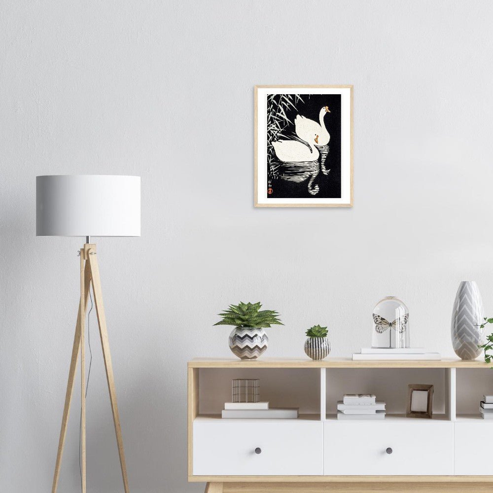 White Chinese Geese | Classic Semi - Glossy Paper Wooden Framed Poster - Lyrea