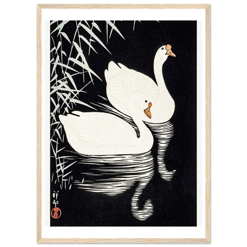 White Chinese Geese | Classic Semi - Glossy Paper Wooden Framed Poster - Lyrea