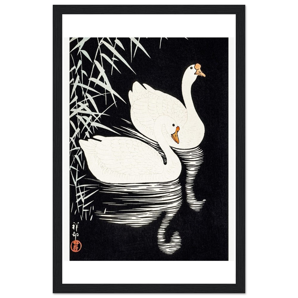 White Chinese Geese | Classic Semi - Glossy Paper Wooden Framed Poster - Lyrea