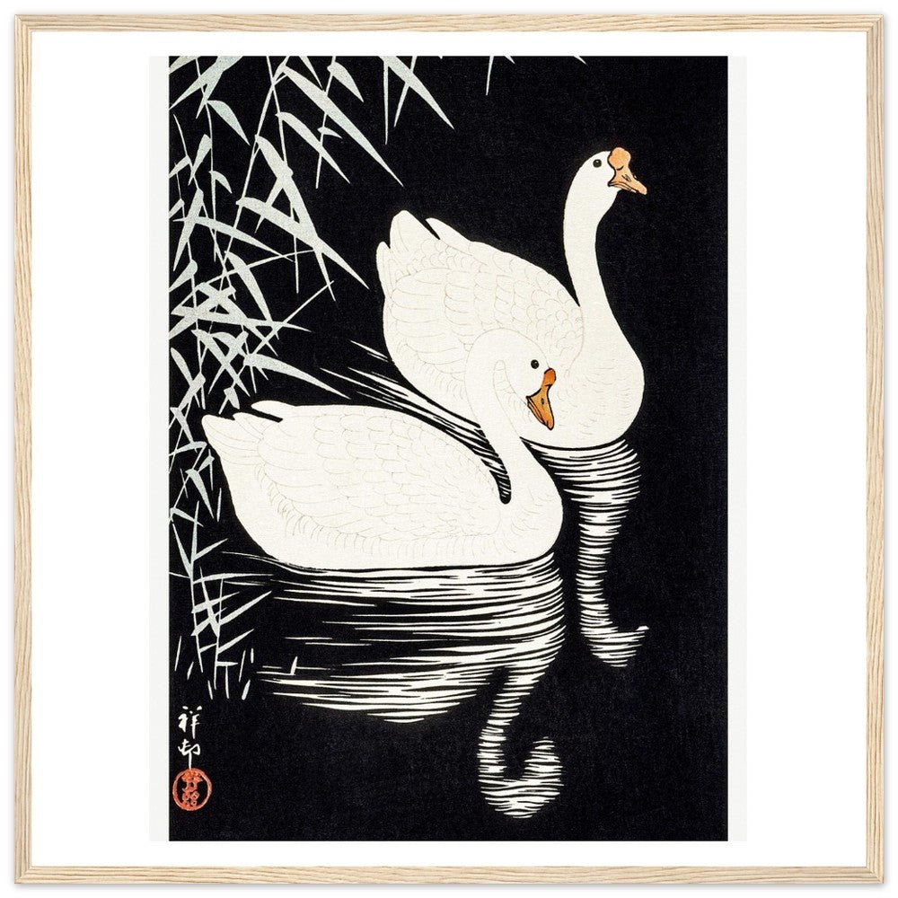 White Chinese Geese | Classic Semi - Glossy Paper Wooden Framed Poster - Lyrea