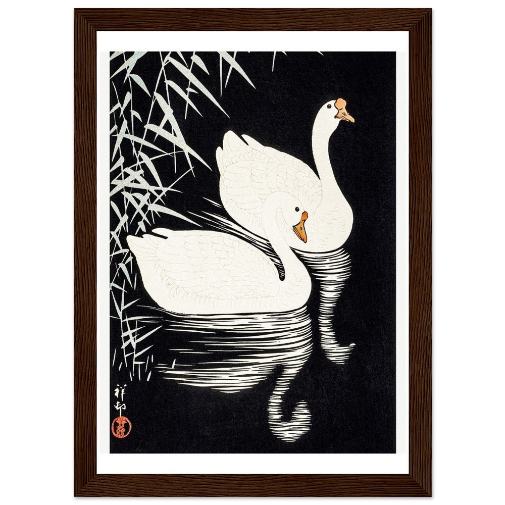 White Chinese Geese | Classic Semi - Glossy Paper Wooden Framed Poster - Lyrea